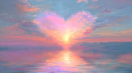 Heart Shaped Cloud at Sunset Over Reflecting Water