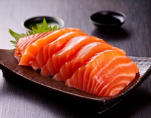 fresh juicy salmon cut into pieces for sashimi