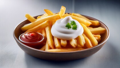 french fries with sour cream and ketchup