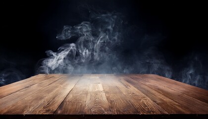 empty wooden table with smoke float up on dark background empty space for display your products empty wooden table with smoke float up on dark background empty space for display your products
