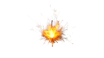 Sparkler explosion isolated on transparent background, creating a burst of light