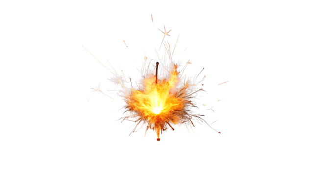 Sparkler explosion isolated on transparent background, creating a burst of light