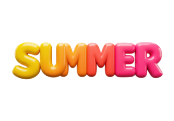 Isolated summer text illustration with yellow, orange, and pink letters, cheerful and vibrant