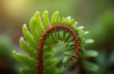 Naklejka premium Close up photo of common polypody fern. Fresh green plant details against blurred background. Botanical study of fern leaf. Natural, eco, bio concept. Perfect illustration for biology, nature, eco