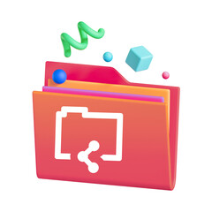 3d folder icon with sharing symbol and abstract shapes