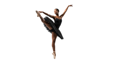 Elegant african american ballerina performing attitude isolated on transparent background