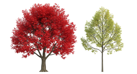 Colorful Fall Maple Tree Bundle isolated on transparent background