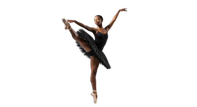 Elegant african american ballerina performing attitude isolated on transparent background