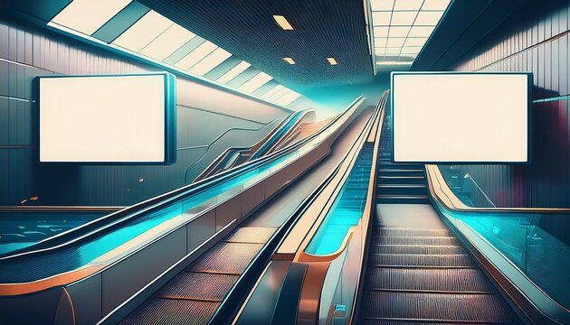 blank posters side escalator concept of underground advertising