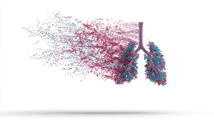 Particle dispersion stylized lungs highlighting respiratory system