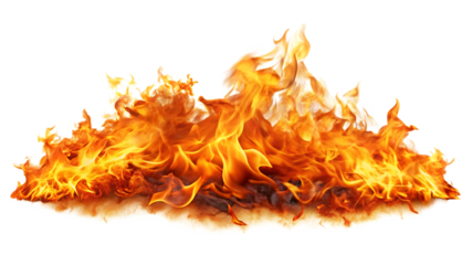 A vibrant display of fire flames isolated on transparent background, showcasing energy