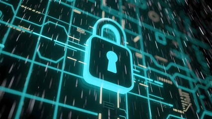 Cyber security Lock Icon with Futuristic Technology Background, binary code lock on blue background, binary code lock, data security concept
