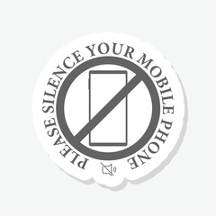 Please silence your mobile phone icon sticker isolated on gray background