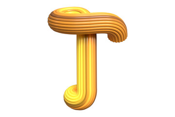 Creative knotted 3D font character T. High quality 3D rendering playful typography element.