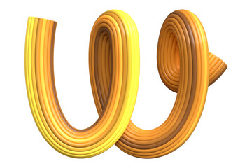 Intertwined yellow stripes alphabet letter W. High quality 3D rendering isolated design element.