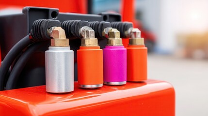 Colorful hydraulic connectors on industrial machine
