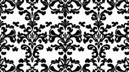 Black Damask seamless vector background. baroque style pattern. 