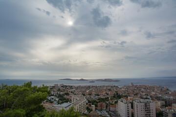 Panoramic View of Marseille with Frioul Archipelago and Dramatic Sky