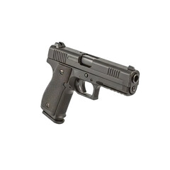 Modern black handgun with detailed design, perfect for security, protection, and self-defense applications, ready for commercial use and professional projects