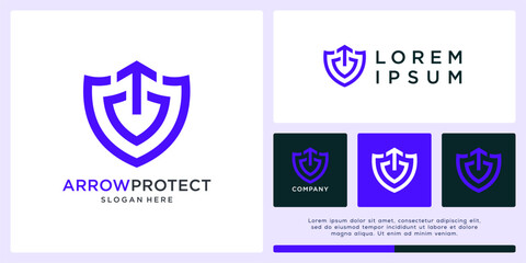 Shield logo design template, incorporates an arrow pointing upwards, symbolizing protection combined with progress.