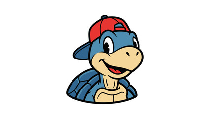 Cartoon illustration of a friendly turtle wearing a baseball cap isolated on white background