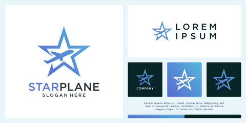 Star plane logo design template