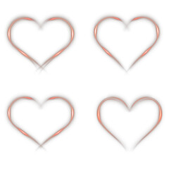 Shining pink and purple glowing neon hearts with sparkle effect isolated on transparent background. Romantic luminous symbols for Valentine, couple design, love celebration, or party decoration.