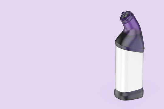 Cleaning liquid bottle with blank label on purple background