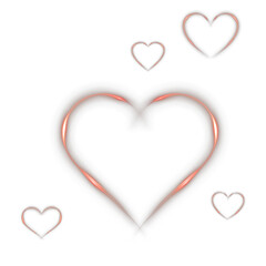 Neon glowing red hearts with sparkle dust luminous effect on transparent background. Romantic shiny symbols for love celebration, Valentine’s holiday decoration, wedding, and party banners.