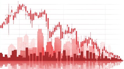 Fototapeta premium A falling stock chart clipart, economic element, flat design infographic, red theme, isolated on white background. 