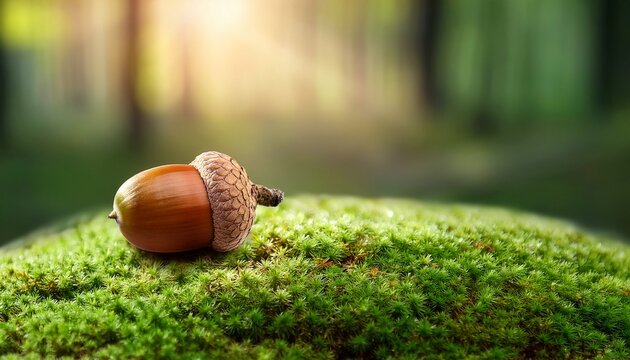 acorn on moss in forest