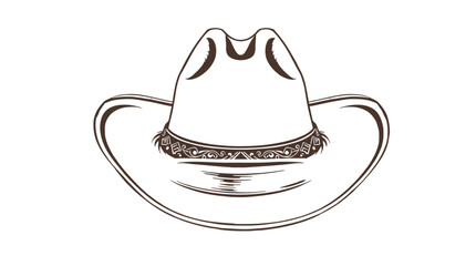 Illustration of a cowboy hat with a decorative band, rendered in a simple black and white line drawing style.
