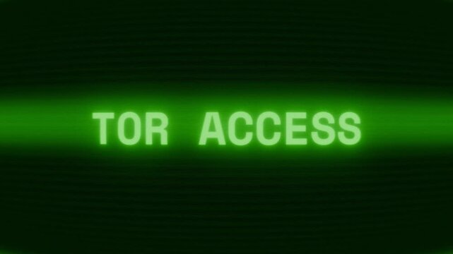 Old green CRT screen showing text TOR ACCESS appearing in random glitch and coding style