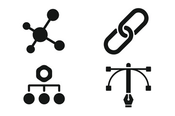 Vector icons of connection, link, network, design tool, and hierarchy symbols for creative projects, technology, business, and digital graphics illustration