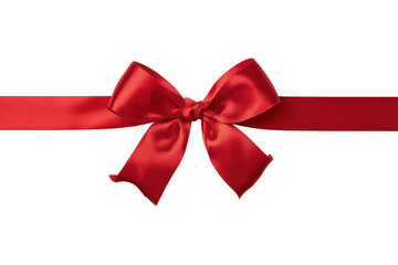 Elegant red satin ribbon bow tied on a transparent background