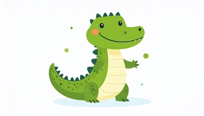 Pixelated Green Alligator Standing Upright on White Background Whimsical Cartoon Vector