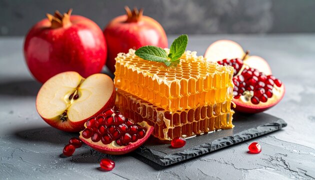 Honey Pomegranate and Apple: A Delicious Rosh Hashanah Feast. - Powered by Adobe