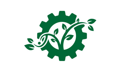 vector illustration of a gear with green leaves Green Gear Plant Logo | Eco Friendly Engineering Design