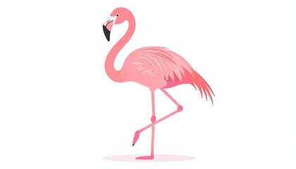 Fototapeta premium Pixelated Pink Flamingo Standing on One Leg Against a White Background in Vector Illustration