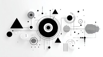 Obraz premium Abstract geometric design with circles triangles and lines on white background