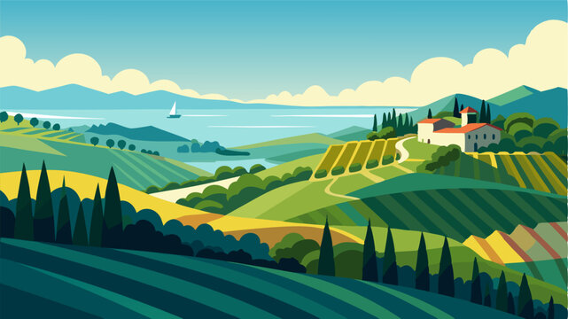 From atop the rolling Mediterranean hills one can see the vast expanse of vineyards that stretch out towards the sparkling sea.