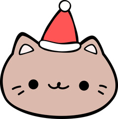 Cute Hand Drawn Cartoon Cat Wearing Santa Hat Illustration