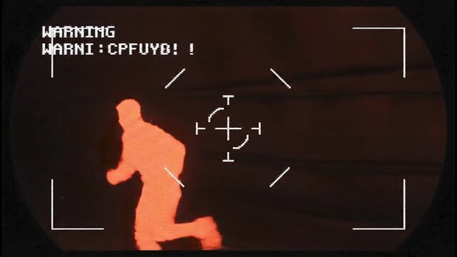 Thermal scope view shows person running frantically. Suitable for actionpacked and suspenseful graphic design projects and concepts.