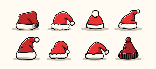 Festive collection of Santa Claus hats for Christmas holiday season designs and decorations illustrations and backgrounds