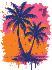 palm tree beach silhouette illustration