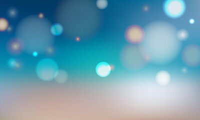 Summer bokeh background with soft light circles in blue and beige gradient, abstract vector design for seasonal template and festive concept