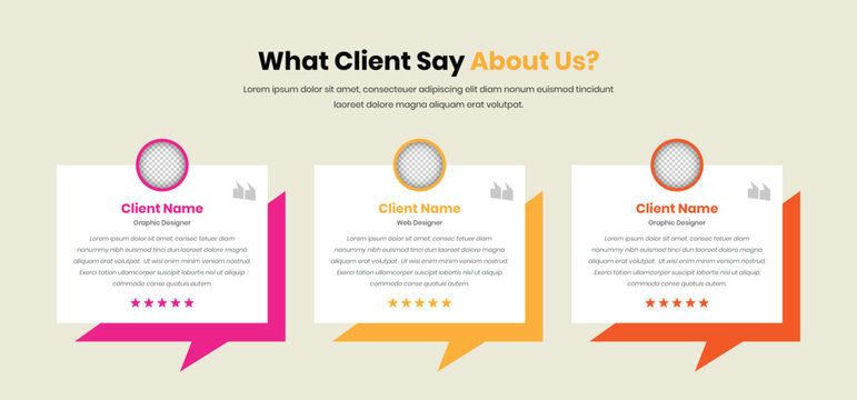 Customer feedback testimonial template design for website with image placeholder and star rating