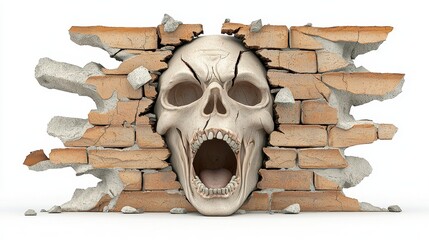 Human Skull Breaking Through Brick Wall