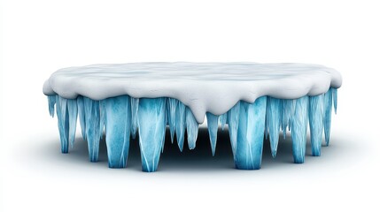 Icy Platform with Snow and Icicles on White Background