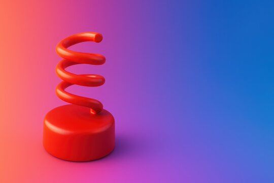 Glossy red spring button on vibrant gradient background with space for text minimal concept symbolizing start motion and animation energy